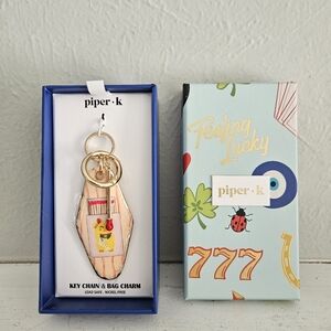 NWT Piper K Lucky Cat Retro Room Key Shaped Bag Charm/Keychain